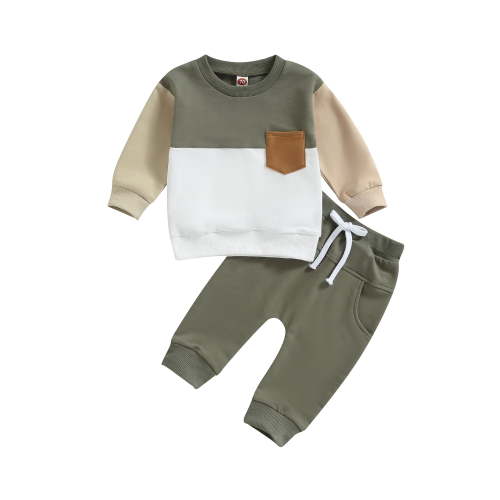 Baby Toddler Boy 2 Piece Tracksuit 0 6 12 18 24 Months 2T 3T Contrast Color Long Sleeve Sweatshirt and Elastic Pants for Toddler Fall Outfits