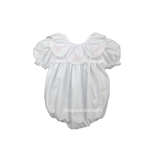 Auraluz Bubble...White with ruffle collar and pink embroidered bows – AURALUZ