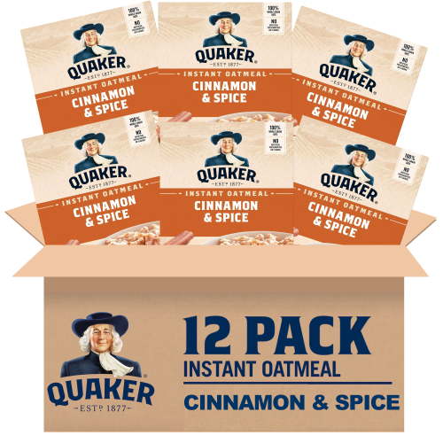 (12 pack) Quaker Cinnamon Spice flavored Instant Oatmeal, 12.1 oz Box