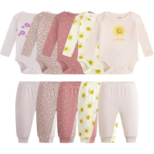 Baby Newborn Layette 10-Piece Clothing Sets Soft Cotton Bodysuits Pants Sets for Baby Boys Girls Toddler Unisex