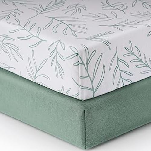 Babebay Crib Sheets for Boys and Girls, Fitted Baby Crib Sheet Neutral for Standard Crib Mattress & Toddler Bed Mattress (52"x28"), Soft and Safe Cotton Green Crib Sheets, 2 Pack (Sage Green)
