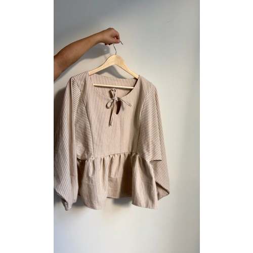 Erika Blouse - upcycled Beige Striped – Holly Rose Co.