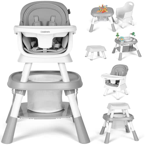 Cowiewie Baby High Chair 16-in-1 Convertible Highchairs for Toddlers Table,Portable High Chair for Baby,Chair Set Building Block Table Highchair with Safety Harness, Removable Tray (Grey)