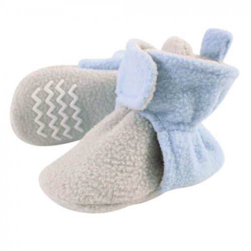 Hudson Baby Infant and Toddler Boy Cozy Fleece Booties, Light Blue Light Gray, 0-6 Months