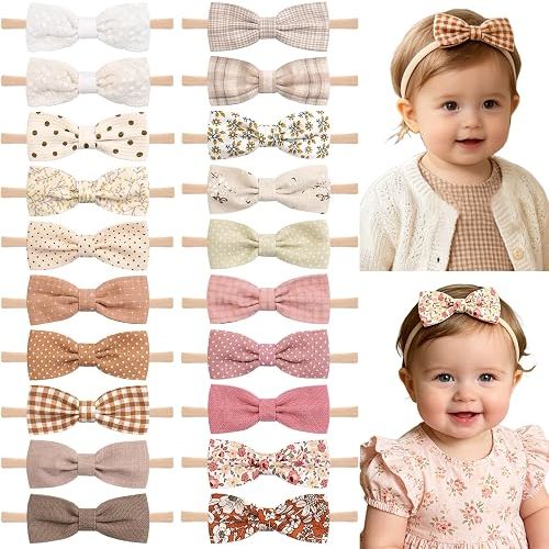 20PCS Baby Girls Headbands Hair Bows Nylon Linen Handmade Hair Accessories Headbands for Newborn Infant Toddlers Little Girl and Kids