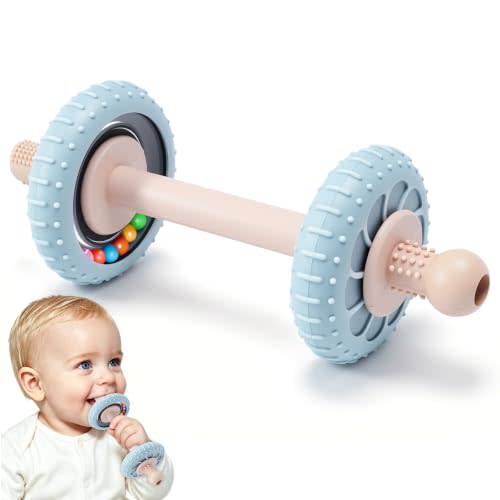 2-in-1 Baby Teether Rattle Toy for 3-12 Months, Silicone Teething Straw | Textured Massage Ends, BPA-Free, Easy Grip, Soft & Flexible, Hollow Straw Design, Baby Teething Toys, Infant Chew Stick Toys