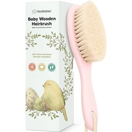 Wooden Baby Hair Brush for Toddler Girls, Boys - Cradle Cap Brush for Babies, Soft Goat Bristles, Perfect Gentle Scalp Newborn Comb for Infant, Girls, Boys, Bath Essentials(Blush, Regular)