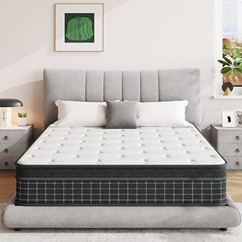 King Size Mattress, 12 Inch King Mattress in a Box, Memory Foam Hybrid Matress with Individual Pocket Spring for Motion Isolation, Pressure Relief, Medium Firm Feel, CertiPUR-US