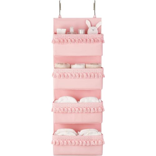 Over The Door Organizer 4 Pockets Hanging Behind Door Storage, Pink