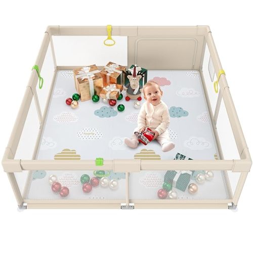 Fodoss Baby Playpen with Mat - 59x59in Playpen for Babies and Toddlers, Kids Play Pen, Extra Large Baby Play Pen, Big Playard for Infants