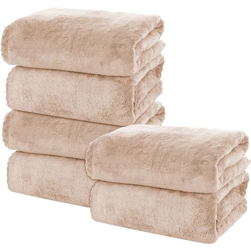 MOONQUEEN 6 Pack Premium Bath Towel Set - Quick Drying - Microfiber Coral Velvet Highly Absorbent Towels - Multipurpose Use as Bath Fitness, Bathroom, Shower, Sports, Yoga Towel (Cream)