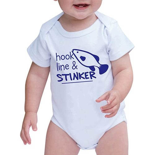 7 ate 9 Apparel Baby Boy's Fishing Hook Line & Stinker Novelty Onepiece