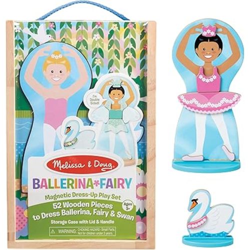 Melissa & Doug Ballerina And Fairy Magnetic Dress-Up Double-Sided Wooden Doll And Swan Pretend Play Set (52 pcs)
