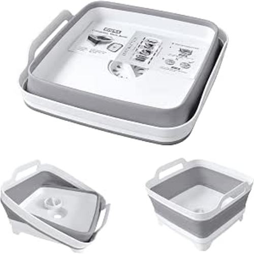 GIMWA 2.4Gal Collapsible Dish Basin with Drain Plug, Baby Bottle Wash Basin