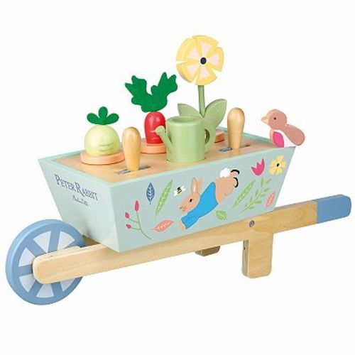Orange Tree Toys Peter Rabbit Wooden Wheelbarrow with Vegetable & Gardening Accessories