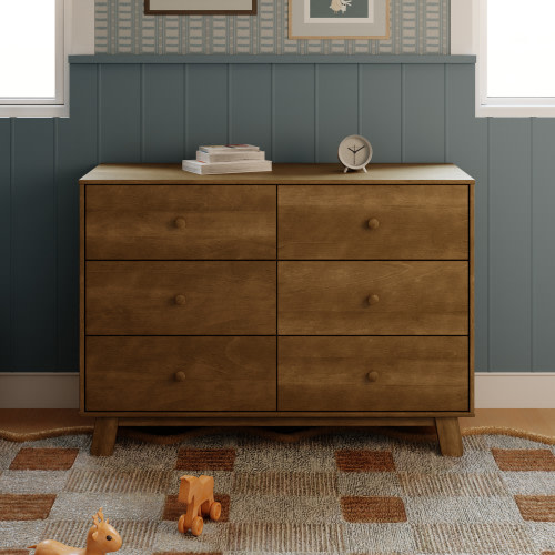babyletto Hudson Modern 6-Drawer Assembled Double Dresser - Natural Walnut