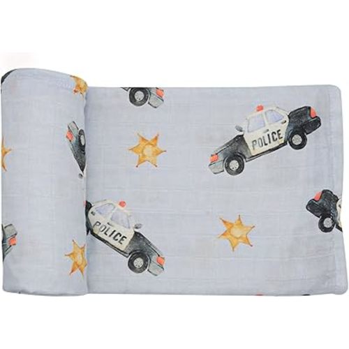 immispace - Ultra Soft Swaddle Blanket | Muslin Blankets for Girls & Boys | Newborns & Infants Gifts | 30% Organic Cotton + 70% Rayon | Large 47" x 47" | Machine Washable (Police Car)