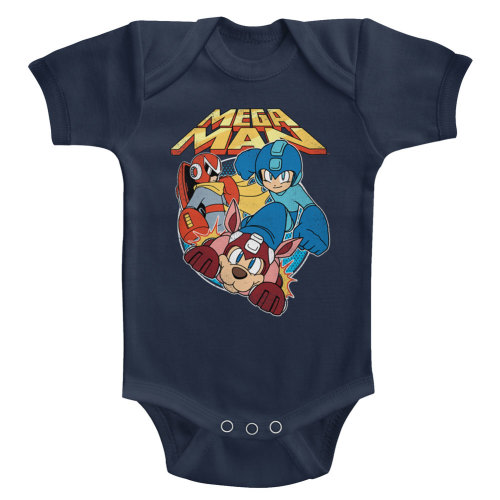 Mega Man Flat Colors Navy Baby Romper