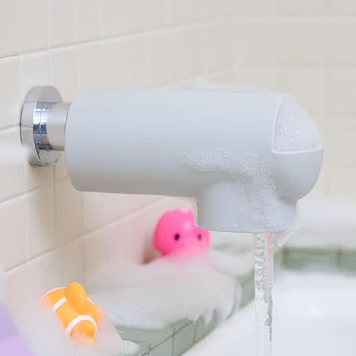 Munchkin® Soft Spot™ Bath Spout Cover for Baby, Bathtub Guard with Built-in Bubble Bath Dispenser, Silicone, Grey