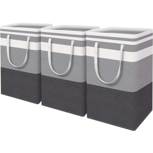 MRSXXNTY 3-Pack Large Laundry Basket, Waterproof, Freestanding Laundry Hamper, Collapsible Tall Clothes Hamper with Extended Handles for Clothes Toys in the Dorm and Family-(Gradient Grey, 75L)