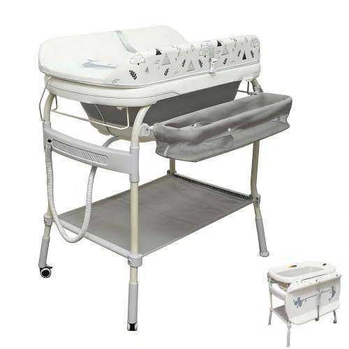 2 in 1 Baby Bathtub with Changing Table, Wanan Waterproof Diaper Changing Station Portable Changing Table Adjustable Height Nursery Organizer with Storage Racks for Newborn Infant Toddler