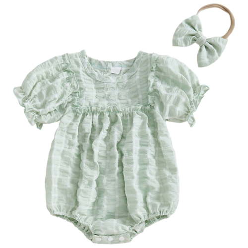 Kureaily Baby Girls Romper Jumpsuit Short Sleeve Smocked Casual Playsuit For Infants Toddlers 0 18 Months Soft Comfortable Everyday Outfit Spring Summer Sizes 3 - 18 months.