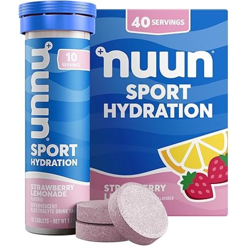 Nuun Sport Electrolyte Tablets with Magnesium, Calcium, Potassium, Chloride & Sodium, Gluten Free & Vegan, Strawberry Lemonade, 4 Pack (40 Servings Total)
