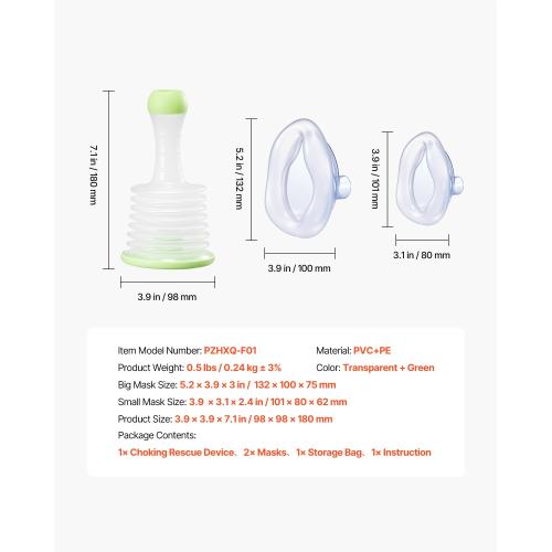 UIMOSO Choking Rescue Device, Portable Airway Clear Anti Choking Suction Device with 2 Multi-size Masks and 1 Storage Bag