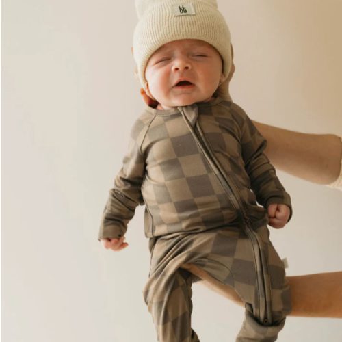 Bamboo Zip Pajamas | Faded Brown Checkerboard