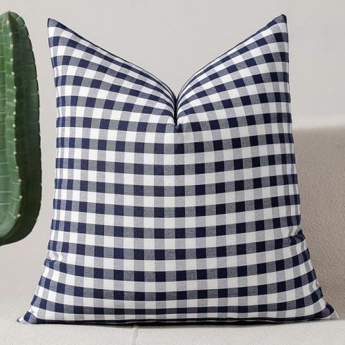 vctops Navy Buffalo Check Plaid Decorative Throw Pillow Covers 16x16 Inch Farmhouse Gingham Square Cushion Cover Pillowcase for Sofa Bedroom Couch (Navy Plaid,16"x16")