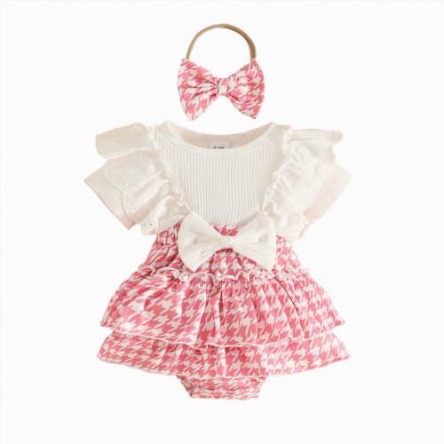 TAmten Girl Clothes Ruffled Sleeveless Romper Floral Dreesy Bodysuit Heaedband 2pcs Baby Girl Summer Clothes(Red,0-3 Months)