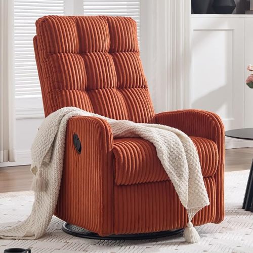 360° Swivel Glider Recliner, Nursery Rocking Chair with Adjustable Backrest