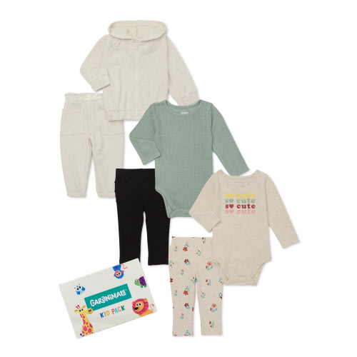 Garanimals Baby Girl Mix and Match Outfit Kid Pack, 6-Piece, Sizes 0-24M