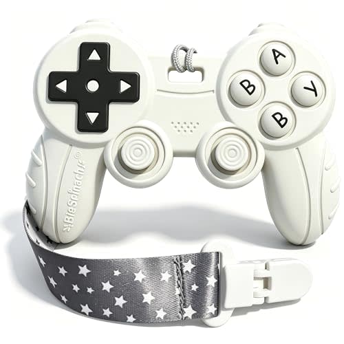 Cool Remote Game Control Teething Toy for Babies 0-6 6-12 Months,Game Controller Teether for Gamer Parents,Baby's First Valentines Day Gifts,Silicone Remote Chew ToysWhite
