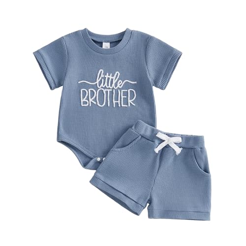 allshope Newborn Baby Boy Summer Outfit Set New To The Crew Embroidery Romper Jumpsuit Shorts Infant Waffle Clothes