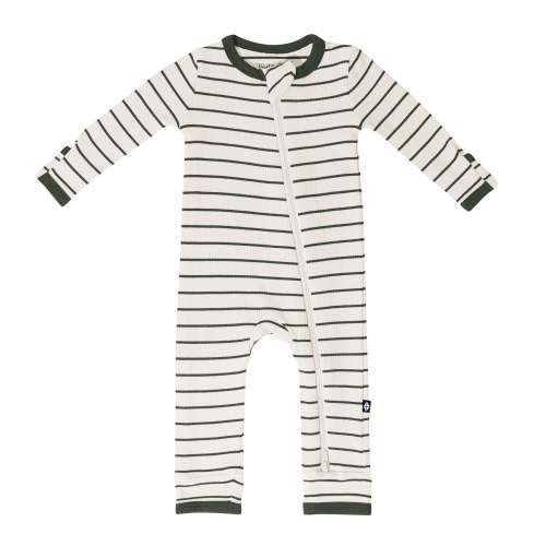 Ribbed Zipper Romper in Fir Stripe