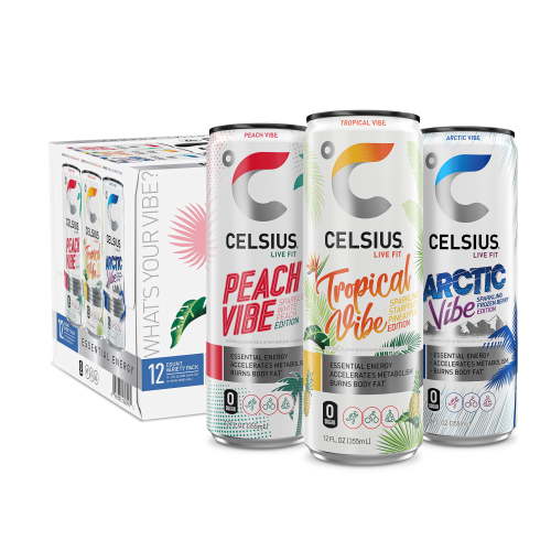 CELSIUS Sparkling Vibe Variety Pack, Functional Energy Drink 12 fl oz (Pack of 12)