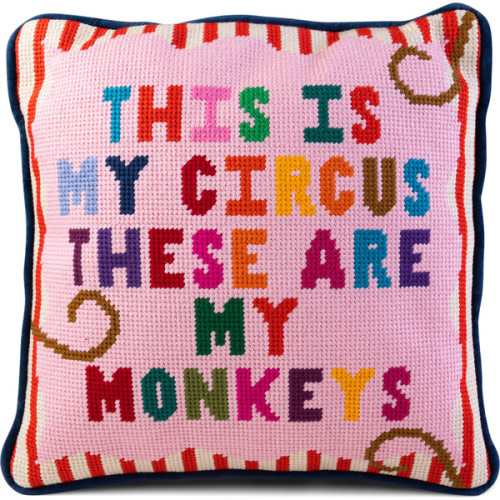 My Circus Needlepoint Pillow, Pink, Dark blue - Furbish Studio | Maisonette