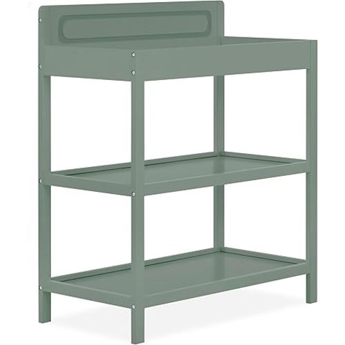 Dream On Me Avery Baby Changing Table with Storage, New Zealand Pinewood, BSA Safety Certified, 2 Open Shelves, Water-Based Finish, Compact Space-Saving Nursery Design, Meadow Green
