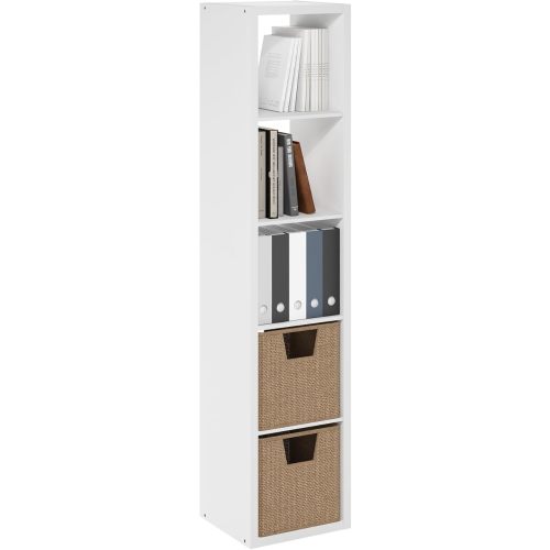 Furinno Cubicle Open Back Decorative Verticle Cube Storage Organizer, 5-Cube, White