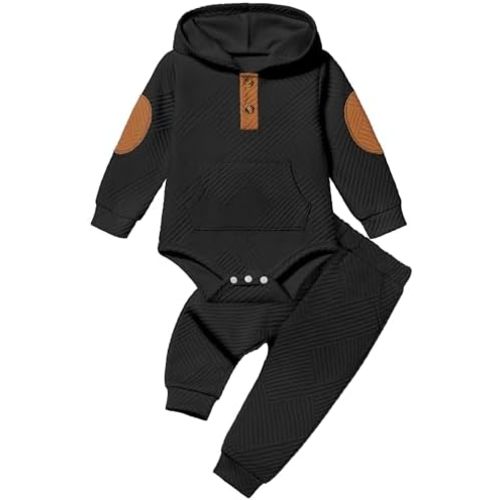 Fommy Baby Boy Clothes Colorblocked Long Sleeve Hoodie + Long Pants 2PCS Fall Winter Outfits Set