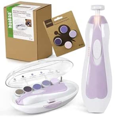 haakaa Baby Nail Trimmer Electric Baby Nail Clippers Kit for Newborn, Toddler or Adults Fingernails and Toenails Care, Baby Nail Care Set & Extra 4 Replacement Pads Combo - Lavender
