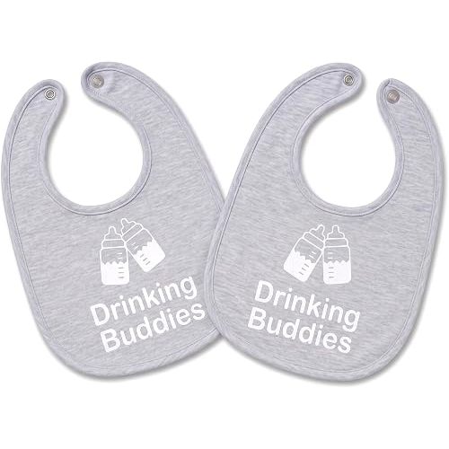 100% Cotton Drinking Buddies Twin Bibs Sets for Babies, Grey
