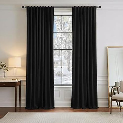 PONY DANCE Blackout Curtains 96 inch Long, Room Darkening Ceiling to Floor Curtains for Bedroom, Thermal Insulated Drapes for Living Room Window, Back Tab/Rod Pocket, 52 Inch Wide, 2 Panels, Black