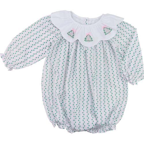 Green And Pink Embroidered Christmas Tree Bubble- 9 mo
