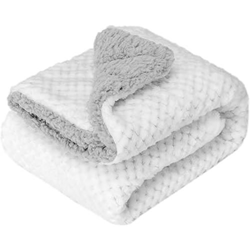 Fuzzy Sherpa Reversible Blanket for Baby, Soft Warm Cozy Coral Fleece Toddler, Infant or Newborn Reversible Blanket for Crib, Stroller, Travel, 30”×40”, Cream