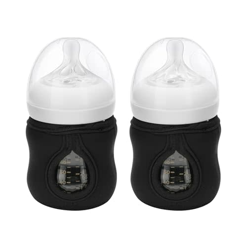 Beautyflier 4oz Glass Baby Bottle Sleeve Covers, Reusable Insulator, Heat/Cold Retention Neoprene Holder for Philips Avent (Black, 2PCS)