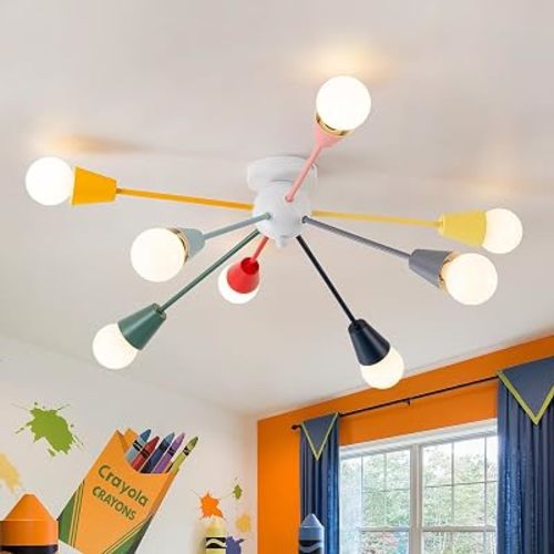 Colorful Sputnik Chandelier, 8-Light Modern Kids Ceiling Light