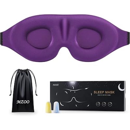 MZOO Luxury Sleep Eye Mask for Side Sleeper Men Women, Zero Eye Pressure 3D Sleeping Mask, Light Blocking Patented Design Night Blindfold, Soft Eye Shade Cover for Travel, Purple