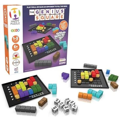 The Genius Square from The Happy Puzzle Company – Game of The Year Award Winner, 60000+ Solutions STEM Puzzle Game. Roll Dice, Race Your Opponent to Fill Grid with Different Shapes!